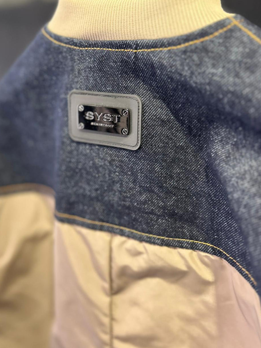 Giubbotto Estivo SYST pelle e nylon, contrasto in jeans
